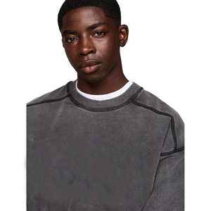 Sweat-shirt pour homme en denim délavé, couleur et taille personnalisées, meilleur fournisseur en gros, nouvelle mode, sweat-shirt uni en denim délavé pour homme - Product Image 3