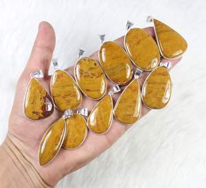 จี้สร้อยคอแจสเปอร์ทะเลสีเหลืองเรียบใส่ได้ทั้งชายและหญิงประดับด้วยเรือนชุบเงินมีเสน่ห์น่าดึงดูดสำหรับเด็กหญิงเด็กชาย - Product Image 3