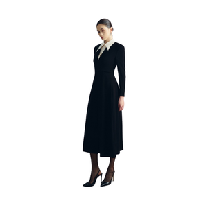 Vente chaude robe longue noire pour femmes avec col 100% Polyester robe mi-longue ANDREA étiquettes personnalisées étiquettes WHITE ANT fabricant - Product Image 2