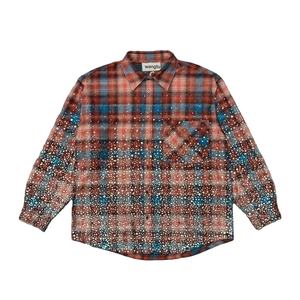 Wholesale Street wear Rhinestone Drop Shoulder Boxy Button up Long Sleeve T <b>Shirts</b> Plaid Acid Wash <b>Men</b> <b>Flannel</b> <b>Shirts</b> - Product Image 1