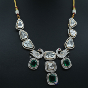 Juego de collar de diamantes cultivados en laboratorio de oro blanco de 14kt y piedras preciosas Polki de alta moda, pieza llamativa para bodas y regalos de mujer - Product Image 2