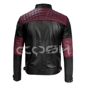Fournisseur de vestes de moto en cuir véritable noir et bordeaux à deux couleurs personnalisées - Product Image 3