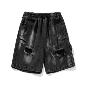 Shorts en jean décontractés pour hommes, style streetwear vintage, lavés, respirants, amples, droits, avec poches supplémentaires, vente en gros - Product Image 4