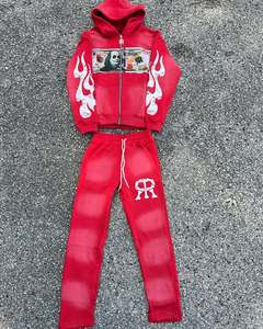 Sudadera con capucha bordada con letras pesadas de gran tamaño personalizada, sudadera con cremallera recortada lavada, ropa de calle con cremallera - Product Image 4