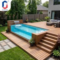 Piscine hors sol avec panneau latéral transparent, cascade et terrasse pour jardin extérieur, villa, piscine