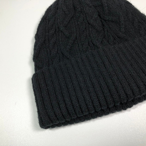 Bonnet en tricot côtelé noir uni en gros, personnalisé avec broderie, classique, plié, hiver, unisexe, vintage, en acrylique jacquard - Product Image 5