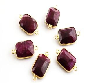 Connecteur Rectangle Rubis Plaqué Or Teinté à Facettes 13x17mm Argent Sterling 925 Argent 925 Matériau Principal Diamant Argent 925 - Product Image 1