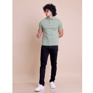 T-shirt à manches courtes vert clair de qualité supérieure pour la conception à col polo avec un motif solide et confortable ultime Style polyvalent ODM - Product Image 1