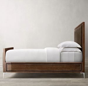 Lit en bois massif avec cadre en panneaux et pieds métalliques, taille King/Queen, avec tête de lit en cuir – Meilleures ventes - Product Image 5