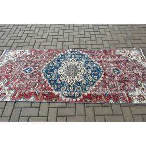 3.1x7.4 ft Vintage Rug, <b>Red</b> Animal Print Turkish Rug <b>Wool</b> - Product Image 3