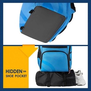 Sac à dos de basket-ball unisexe étanche compartiment à balles poche à chaussures sac d'équipement de sport de plein air maille doublure en polyester fermeture éclair - Product Image 3