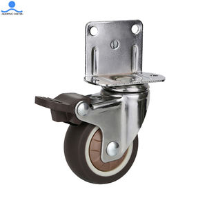 Rueda pequeña TPR de 1 pulgada, soporte cromado, placa superior giratoria con freno total, rueda giratoria para muebles de Servicio Ligero - Product Image 3