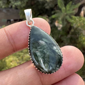 Colgante de Serafinita en Plata de Ley 925 con Engaste de Bisel, Venta al Por Mayor |   Collar Bohemio Hecho a Mano con Piedras Preciosas Naturales, Regalo para Fiesta - Product Image 5