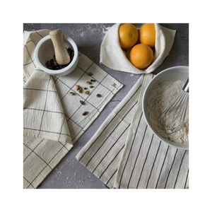 GOTS Organic Checked Embroidered Golf Kitchen <b>Towel</b> 45x70cm 320GSM Natural Dry Weave Designed For Sustainable Retailers & Buyers - Product Image 2