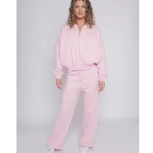 Wholesale Women Spandex/Polyester 220gsm Knee Long Washed Short Lace Hoodie Sweatshirt Jogger Sweatpants Set Customizable Design - Product Image 6
