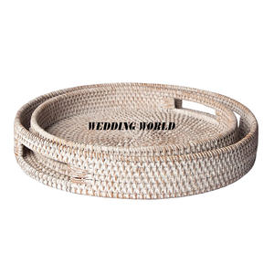 Forme ronde ensemble de deux plateaux en rotin personnalisé fini Designer nouveau plateau classique élégant Table décorative fantaisie plateau en rotin - Product Image 1