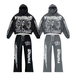 Ensemble streetwear sweat-shirt et pantalon de jogging en coton 100% 500GSM lourd délavé à l'acide - Product Image 5