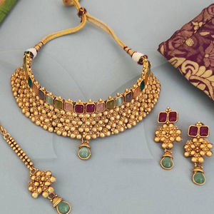 Kemp Jewelry Ensemble de colliers ras du cou Kemp plaqué Rajwadi fantaisie et belle conception pour mariage - Product Image 1