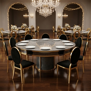 <span class=keywords><strong>Tavolo</strong></span> da Pranzo Moderno <span class=keywords><strong>in</strong></span> Acciaio Inox Dorato con Grande <span class=keywords><strong>Piano</strong></span> <span class=keywords><strong>in</strong></span> <span class=keywords><strong>Vetro</strong></span> Temperato Nero <span class=keywords><strong>per</strong></span> Hotel, Matrimoni ed Eventi a Noleggio - Product Image 2