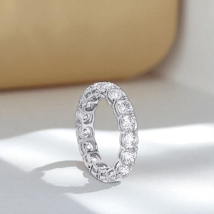 4.00 Carat E-F/VVS-VS Moissanite <b>Cushion</b> Cut Diamond Eternity Band <b>Ring</b> Made in Silver For Her - Product Image 2