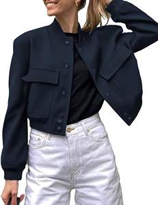 Veste Bomber Femme à Manches Longues Boutonnée Chaude Style Luxe Respirante pour l'Extérieur avec Poches Avant - Product Image 1
