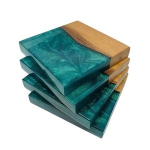 Haute qualité carré Raktangle bambou bois résine époxy sous-verre ensemble support classique personnalisé boisson bière thé café carré haut - Product Image 5