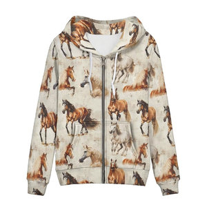 Women Winter <b>Sublimation</b> Printed Customized Lightweight Breathable Long Sleeve Pullover <b>Hoodie</b> with Pocket and Horse Design - Product Image 1