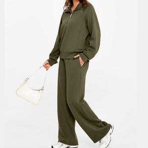 Nouvel arrivage de survêtements personnalisés à demi-fermeture éclair en coton et en polyester tendance pour femmes ensemble sweat-shirt et pantalon de survêtement décontractés de haute qualité - Product Image 5