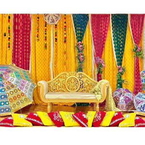Elegante drapeado Zari para telón de fondo de escenario Fondo único Mehndi Cortinas de escenario - Product Image 1