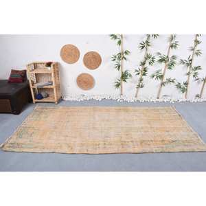 Tapis Turc Vintage 4.2 X 8.6ft Fait à la Main Orange Vert Patchwork Design Laine Viscose Peluche pour Chambre Rectangulaire Couloir Forme - Product Image 1