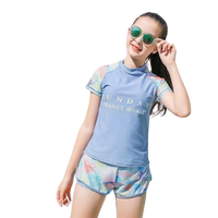 Set pakaian dalam wanita 2 potong motif bunga kustom spandeks nilon 180g tahan air Anti-UV cepat kering untuk remaja wanita