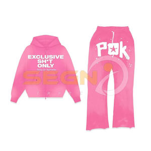 High Street French Terry Acid Wash Sudadera con capucha y pantalones acampanados Jogger Set Puff Printing Logo Etiquetas personalizadas Chándales para hombres - Product Image 1