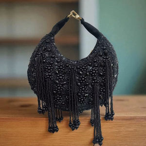 Glamorous Vintage Suede Flap Sling Bag for Girls with Embroidery and Pearl Work for Wedding Party Use - Product Image 1