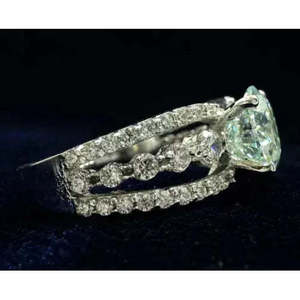 AAA+ Quality 3.05Ct Vvs1=+ Blue <b>White</b> <b>Round</b> Moissanite Diamond Engagement Ring 925 Silver Cus-Jew56 - Product Image 3