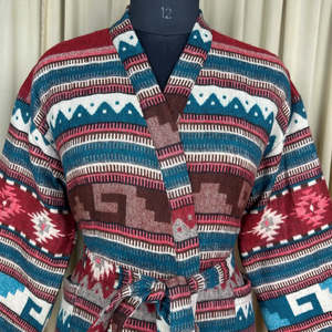Women's Wool Blend Kimono Winter Warm Cozy Jacket and <b>Short</b> <b>Dress</b> Geometric <b>Cardigan</b> Handmade Loungewear Mom Gift - Product Image 2