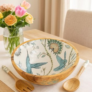 Cuenco para servir de madera de acacia rústico ecológico hecho a mano de la mejor calidad, vajilla decorativa para uso diario en el hogar, sopa de viaje incluida - Product Image 1