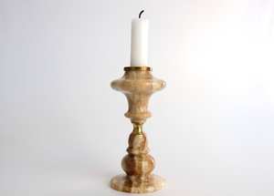 Chandelier vintage en marbre, laiton, pierre, onyx brun beige, style classique italien sculptural. - Product Image 2