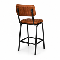 Tabouret de bar classique industriel antique en cuir véritable avec dossier, base en métal, couleur buff/noir, usage commercial, hôtel, maison, bar, salle à manger