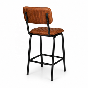 Classical Industrial Antique Genuine Leather Back Rest Bar <b>Stool</b> Metal Base Buff/Black Commercial Use Hotel Home Bar Dining - Product Image 3