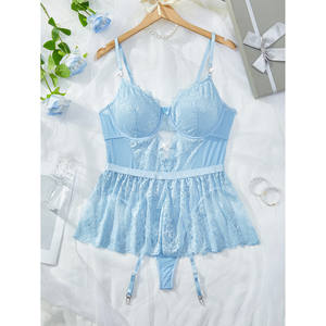 Tuta Intera Sexy da Donna Stile Club con Scollo a V, in Nylon Trasparente con Pizzo e Decorazioni a Fantasia, Pigiama Trasparente con Spalline Sottili - Product Image 6