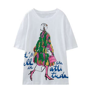 Camisetas de Verano para Mujer de Alta Calidad, Estampadas, Casuales, 100% Algodón, Corte Ajustado, Transpirables, de Secado Rápido, Ecológicas, de Manga Corta - Product Image 1