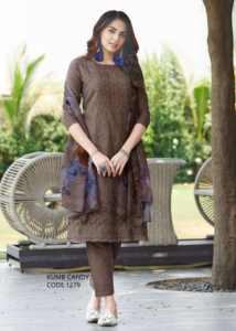 Recién llegado, ropa hermosa, estilo moderno, pantalón Kurti de algodón Cambric puro y Dupatta con fabricación de trabajo Shifflei pesado de la India - Product Image 6