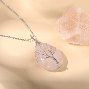 Jeulia Unconditional Love Winding <b>Tree</b> Natural Rose Quartz Crystal <b>Necklace</b> - Product Image 5