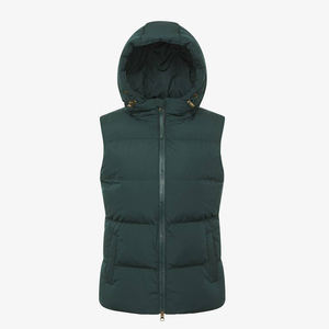 Gilet matelassé noir à capuche pour femme avec fermeture éclair, coupe-vent, vêtement d'extérieur décontracté - Product Image 1