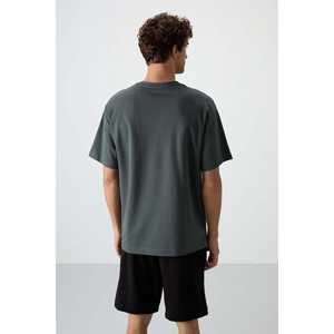 Khaki Men's Oversize T-Shirt 100% Cotton <b>Jersey</b> Thick Textured Printed-88364 - Product Image 2