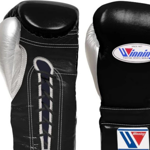 Gants de boxe à lacets Winning, noir argent, cuir véritable de qualité supérieure, gants d'entraînement professionnels pour la boxe, style japonais, finis - Product Image 2