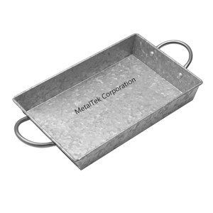 ถาดเสิร์ฟอาหารทรงสี่เหลี่ยมผืนผ้าถาดสำหรับเสิร์ฟอาหารหรือถาดตกแต่งสำหรับงานกลางแจ้งทำจากโลหะชุบสังกะสีพร้อมที่จับ - Product Image 1