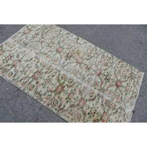 Tapis traditionnel en laine vert beige 3.7 X 6ft classique turc fait à la main Patchwork Design Latex pour adolescent chevet couloir Rectangle - Product Image 4