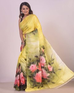 PURO BISHNUPURI TUSSAR CALIDAD ESPECIAL TRABAJO PINTADO A MANO SAREE CON BLUSA - Product Image 2
