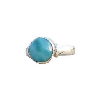 92,5 Plata de Ley Natural azul Larimar piedra preciosa 9mm suave forma redonda hermoso clásico boda anillo de joyería para mujer - Product Image 1